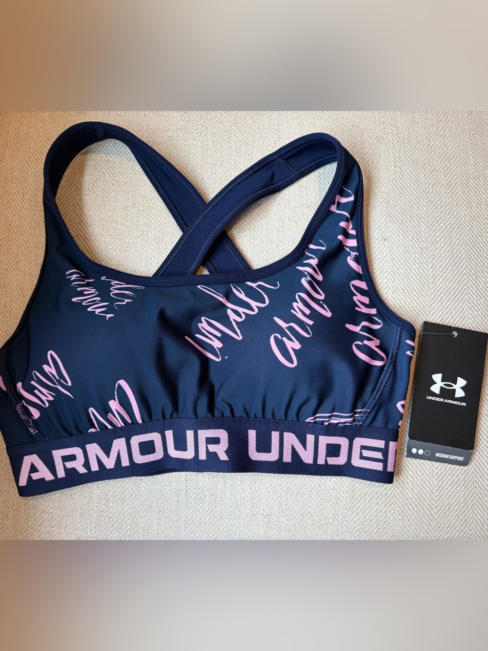 Under Armour Crossback Sports Bra Navy Pink Medium Support Size Small NWT